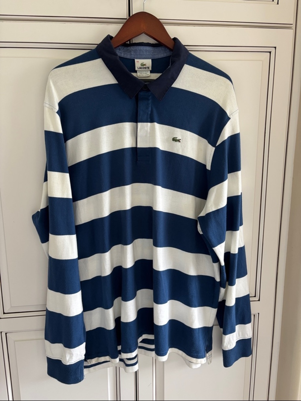 Lacoste Blue‎ White Striped Henley Polo Preppy Crocodile Beach Mens Size XXL